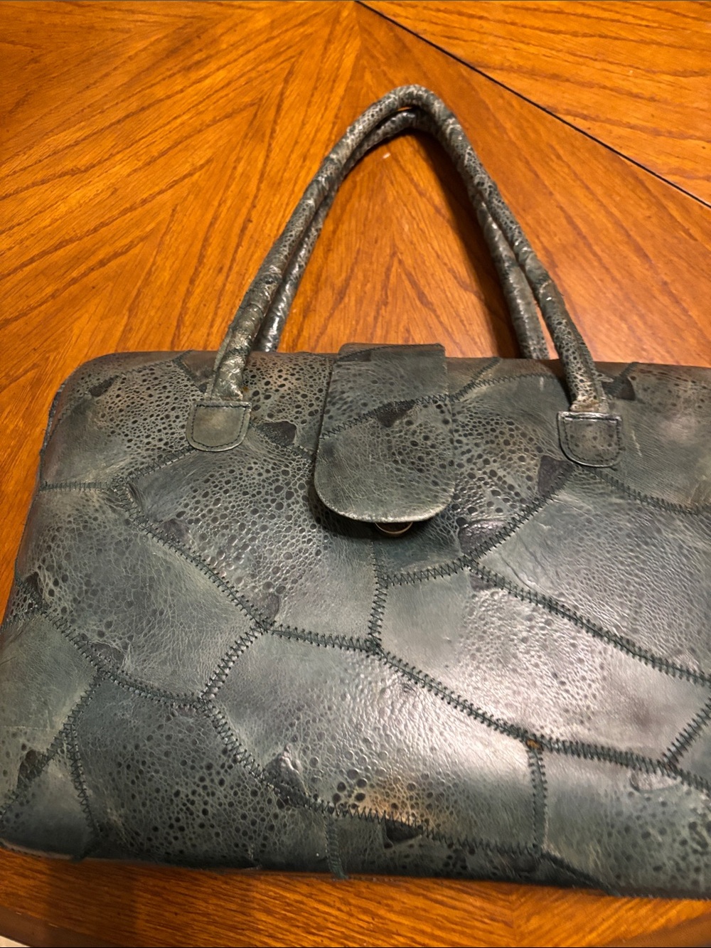 Green genuine frog skin Leather patchwork Tote Bag